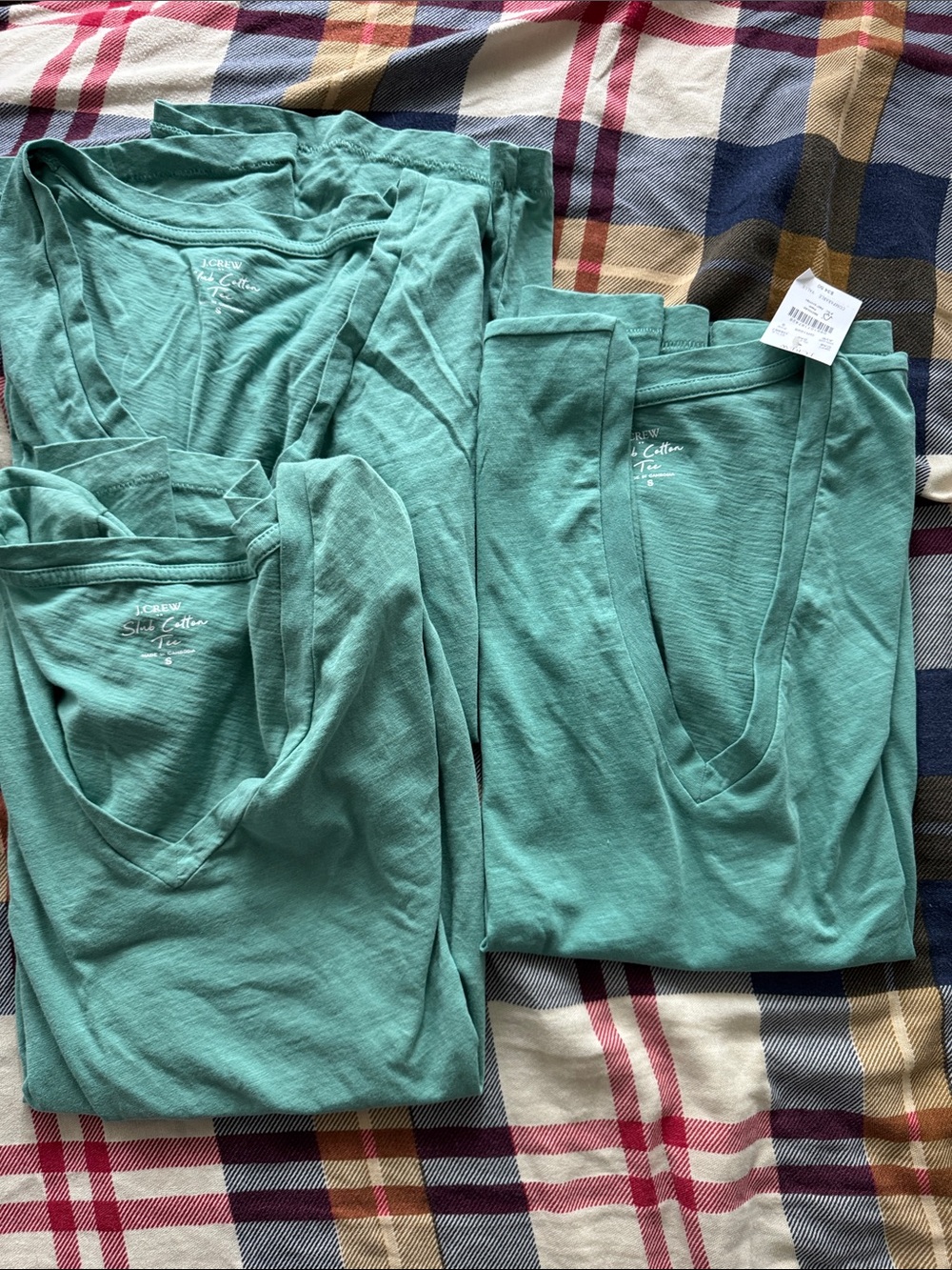 J. Crew Seafoam Green Slim Cotton V-Neck Tees (Bundle Set of 3) size small NWT